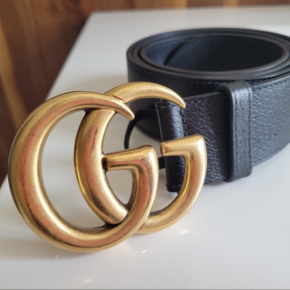 GUCCI WIDE LEATHER BELT WITH DOUBLE G BUCKLE - Picture 2 of 6